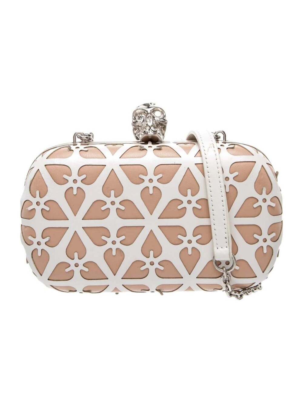 $1895 Alexander McQueen Laser-Cut Skull Clutch Beige White